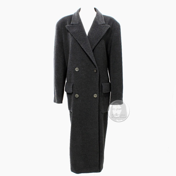 Escada Coat Double Breasted Charcoal 100% Pure New Wool Trench Style Vintage - Picture 5 of 9
